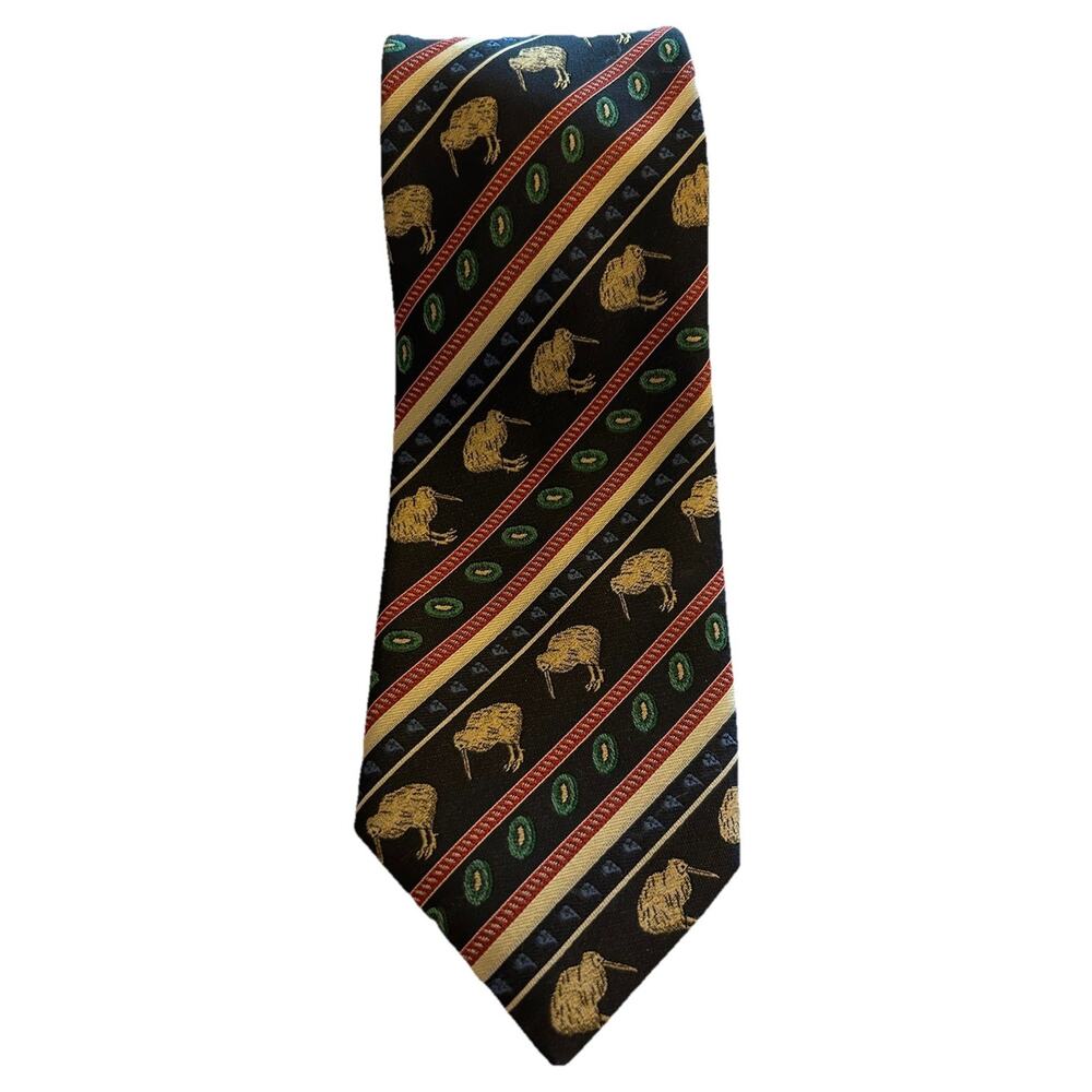 Vtg New Zealand Eskay Men’s Tie Kiwi Bird And Nest Print 3.75” Navy Polyester